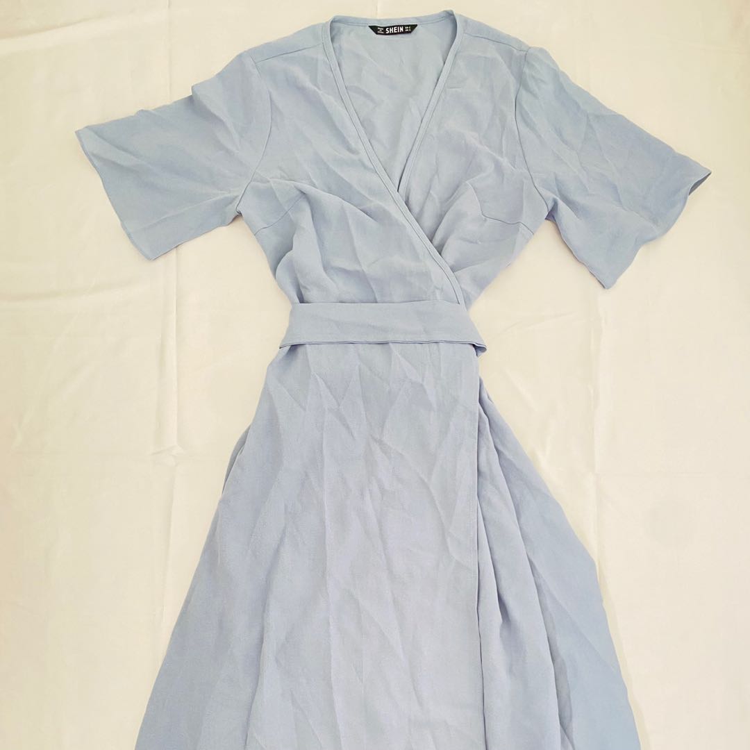 Baby Blue Midi Wrap Dress, Women's ...