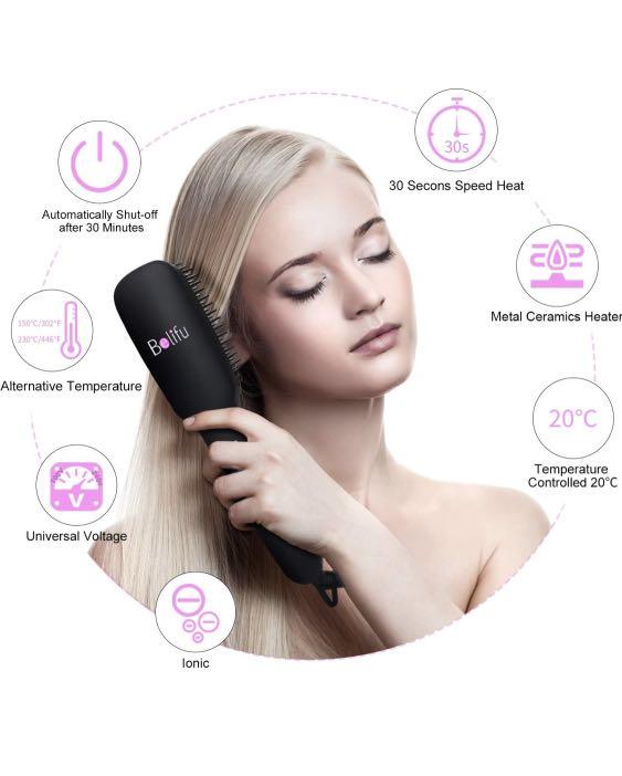 Belifu Ionic Hair Straightener Brush Dual Voltage with Silicone