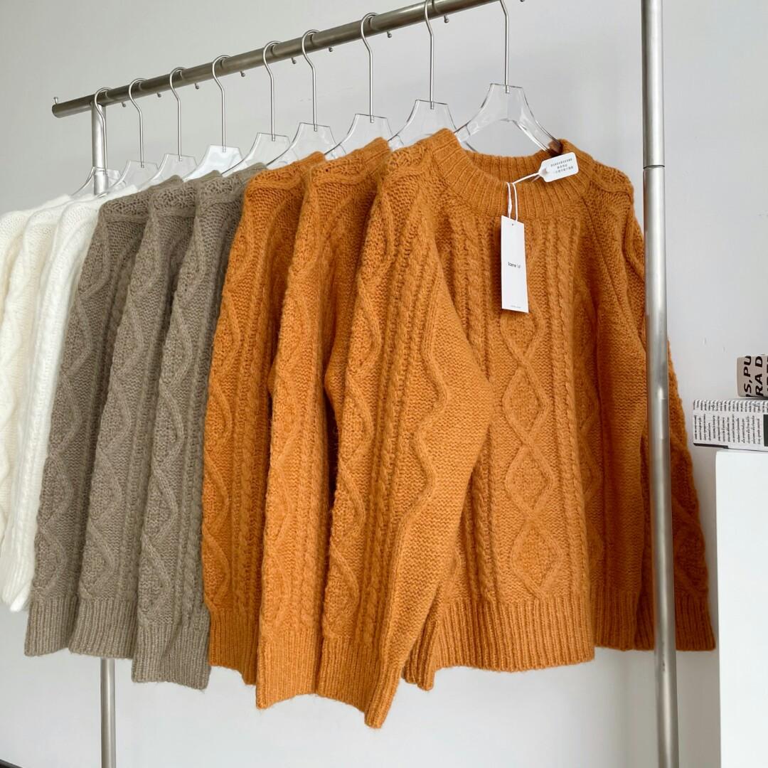 Bingdaily羊毛麻花針織衫粗線毛衣女021秋冬打底衫長袖圓領上衣 女裝 上衣 長袖衫 Carousell