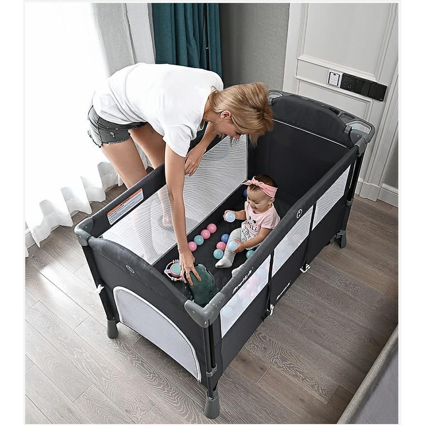 BROTISH Multifunctional 2 Layer Portable Infant Baby Cot Playpen Travel Cot Bed With Side Slide Door