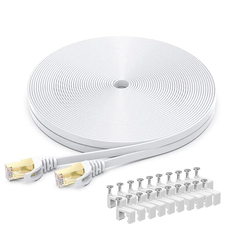 Cat7 Ethernet Cable 10m Busohe High Speed Flat Gigabit Rj45 Lan Network Cable 10gbps 600mhz Internet Patch Cord For Switch Router Modem Patch Panel Pc White Computers Tech Parts Accessories
