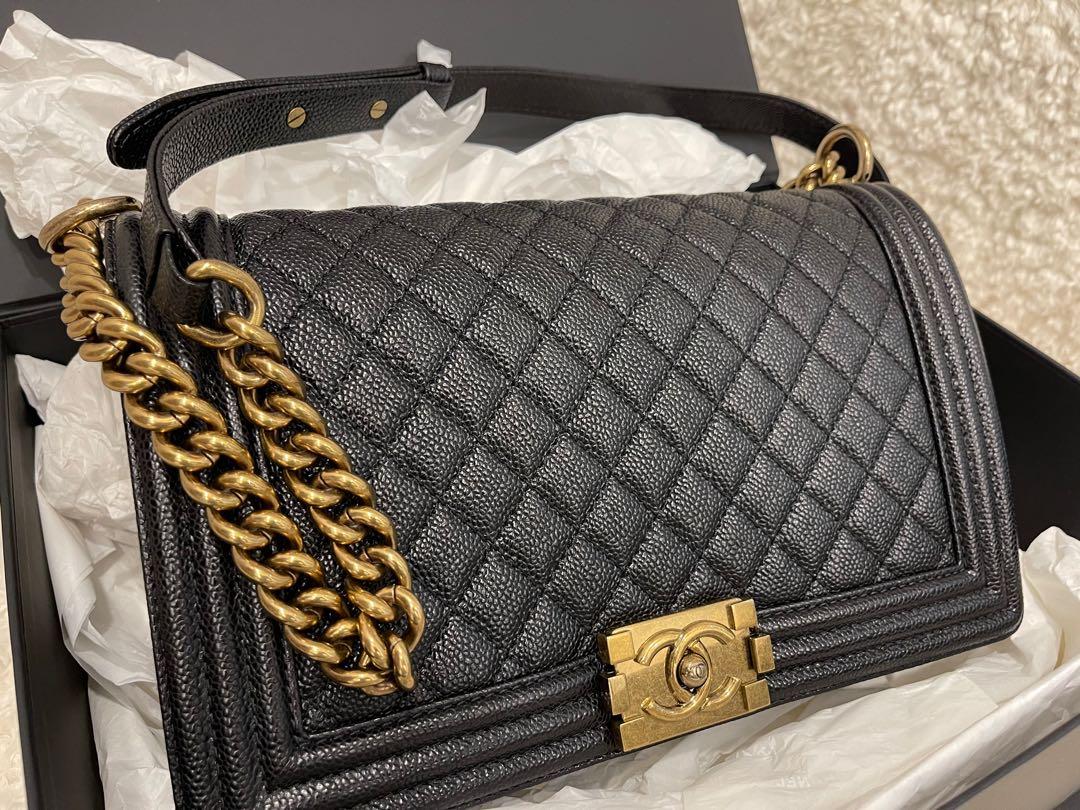 Chanel Boy New Medium in Black Caviar with Antiqued (Aged) Gold Hardware