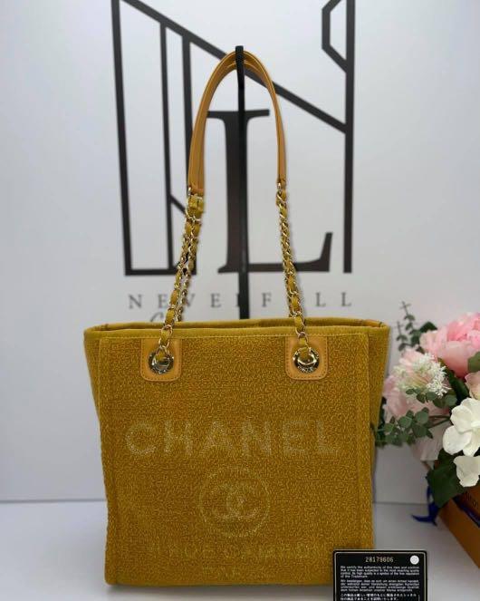 Chanel Deauville Lurex Boucle Small Yellow Tote Bag, Luxury, Bags & Wallets  on Carousell