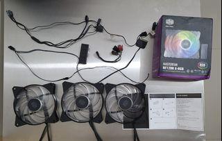 CoolerMaster MasterFan MF120R ARGB PWM Fans (3 in 1 pack) - with USB linked argb controller and temp sensor