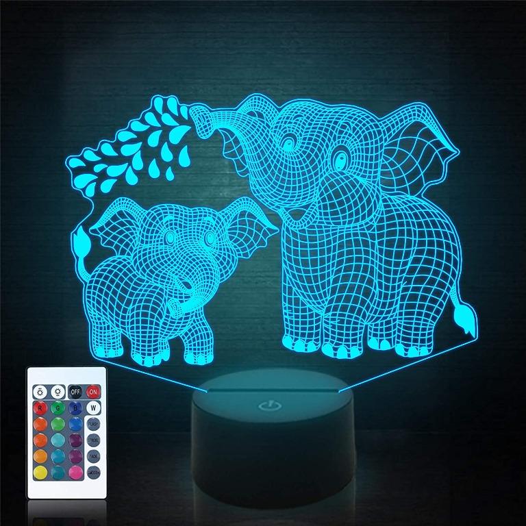 CooPark Elephant Gifts, Animal Kids Night Lights 3D Illusion Lamp 16 Colors  Changing with Remote Control Dimmer Function, Zoo Theme Home Bedroom Decor  Creative Gifts for Girls Boys Child, Furniture & Home