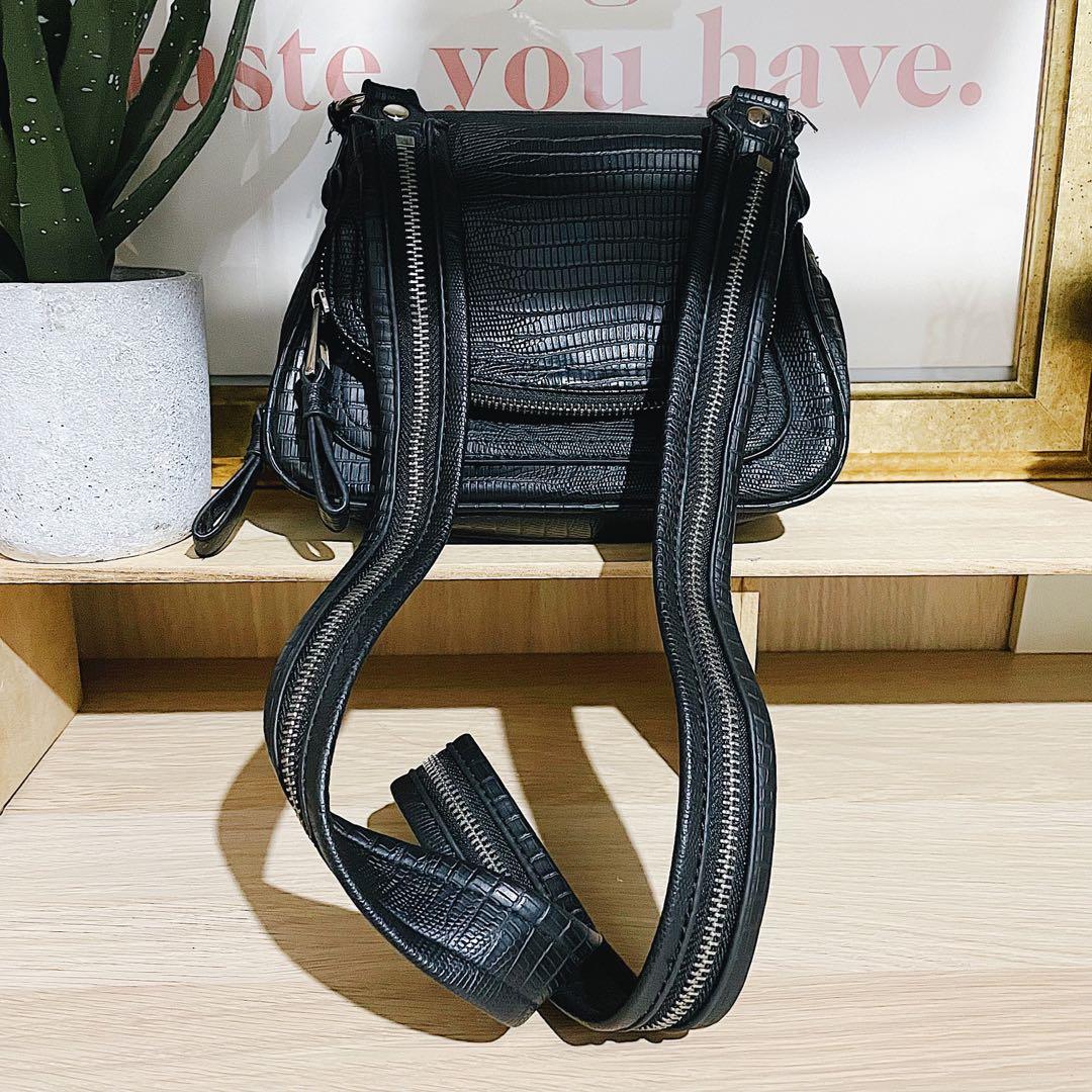 F21 Black Biker Chic Cross Body Sling Bag Strap Non Detachable No Trade Women s Fashion Bags Wallets Cross body Bags on Carousell