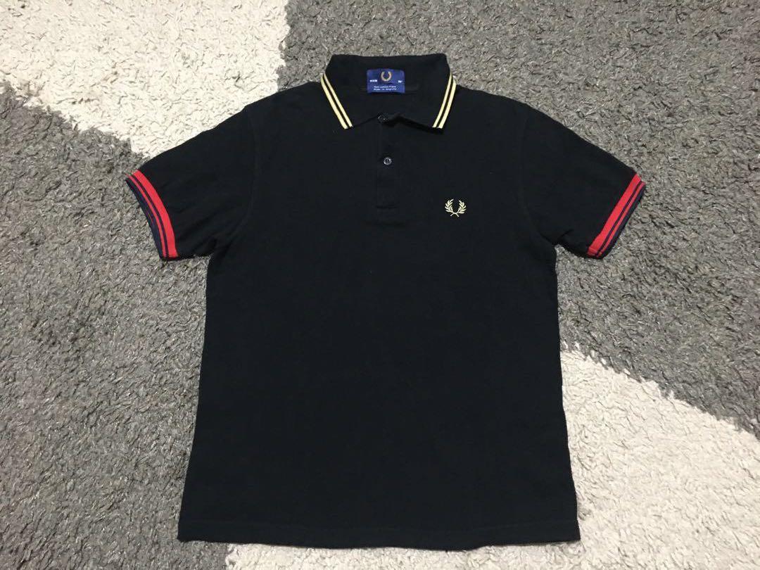 Black fred perry polo sale shirt with yellow piping