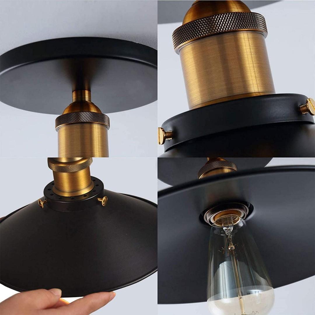 Frideko Vintage Semi Flush Mount Ceiling Light Retro Industrial Metal Black Light Fitting for Loft Home Office Restaurant Caf