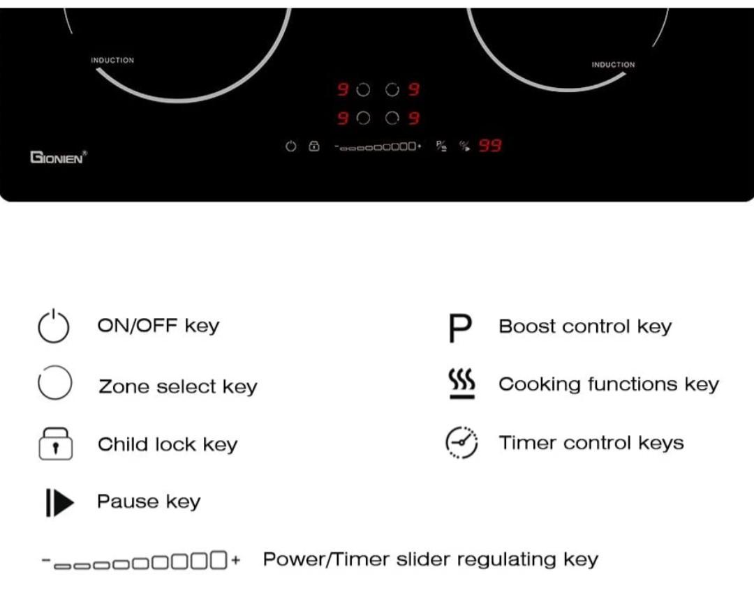 GIONIEN Plugin Induction Hob 13 Amp 3kW, 60cm Integrated Electric
