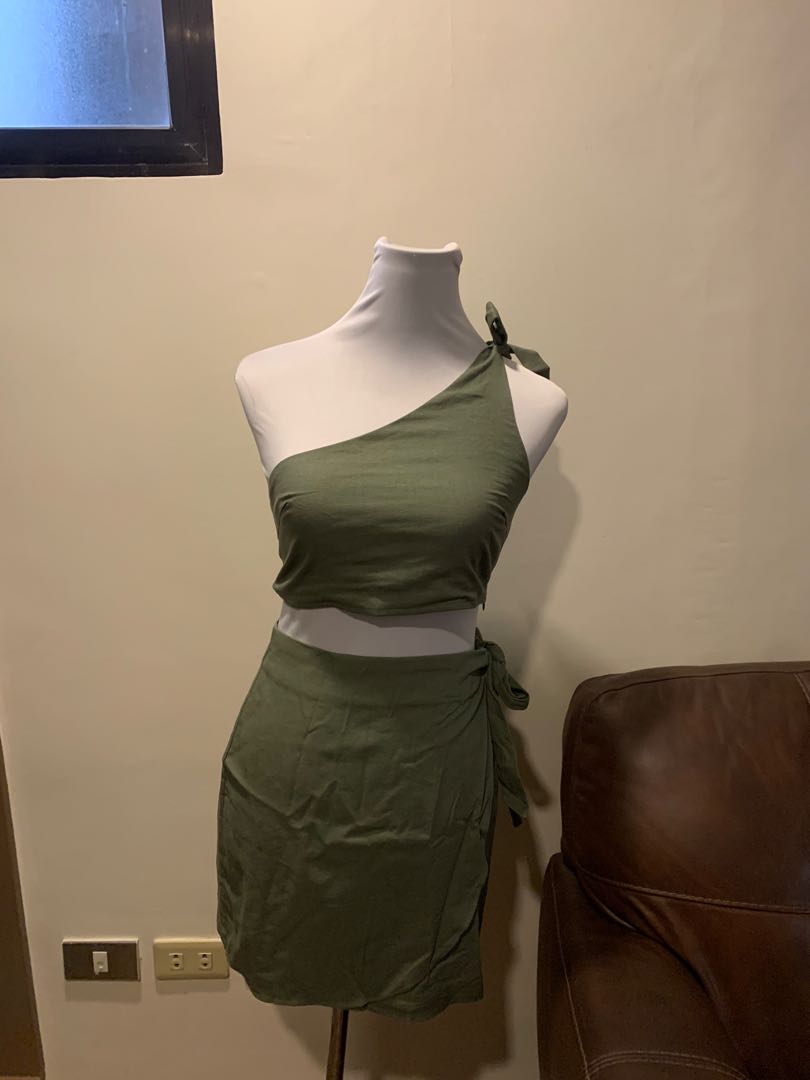 Green Plaid Top and Skirt Matching Sets main image 0