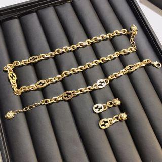 Gucci brass feline interlocking G necklace,bracelet and earrings preorder