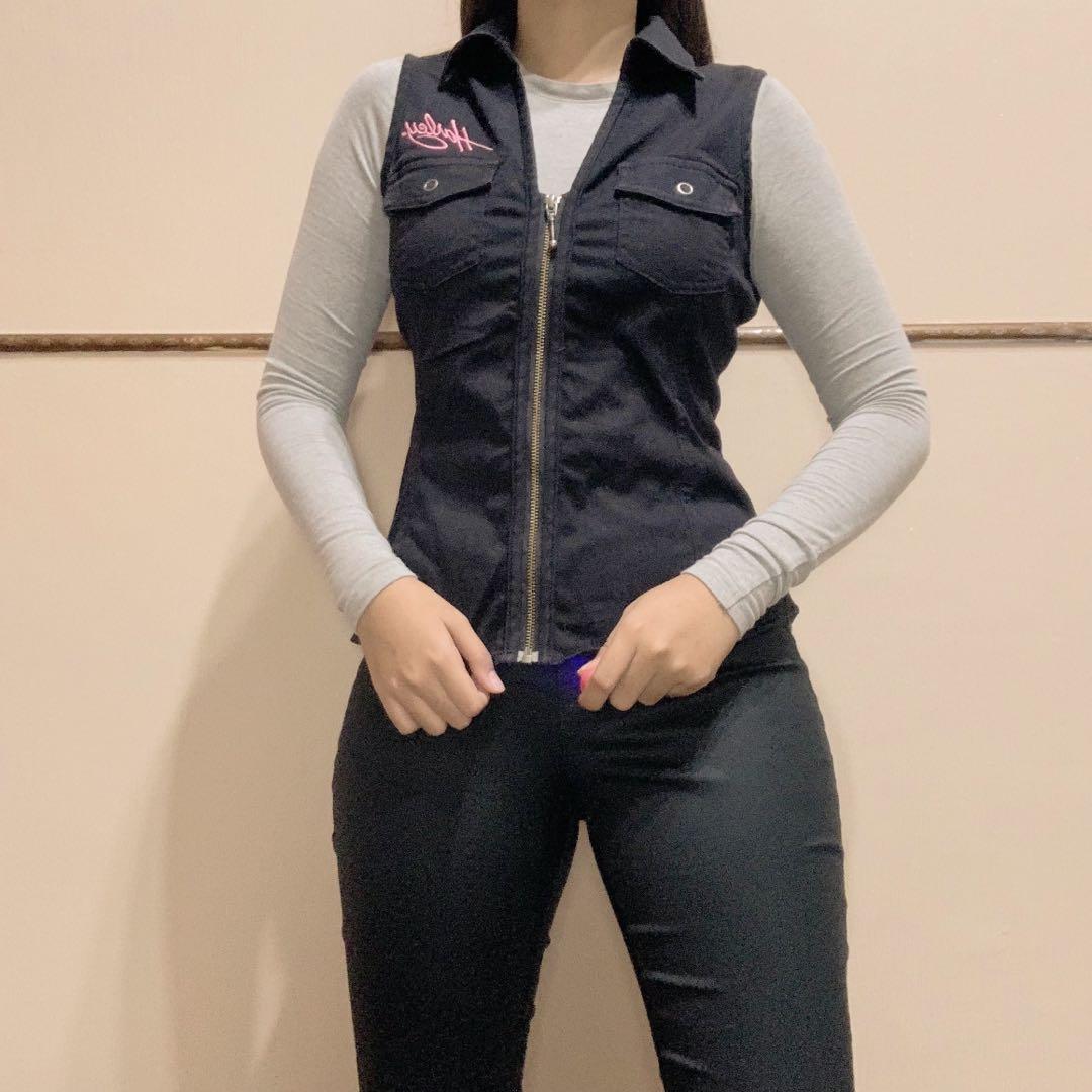 harley davidson vest pink label denim, Fesyen Wanita, Pakaian ...