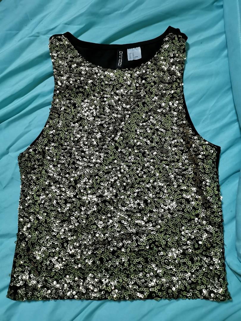 H M Gold sequin Top Women s Fashion Tops Sleeveless on Carousell