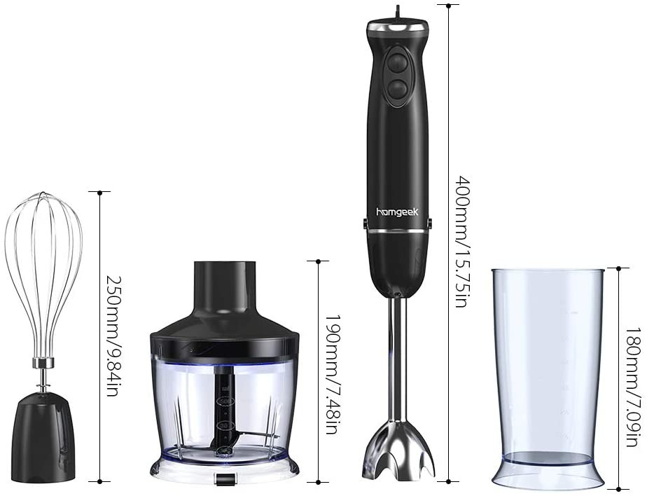 Homgeek Hand Blender, 800W 6Speed 4in1 Stick Blender Set with Turbo