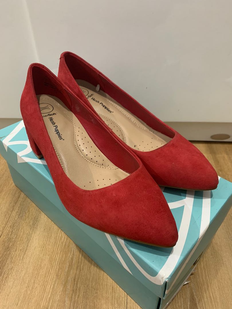Hush Puppies Red Block Heels, Fesyen 