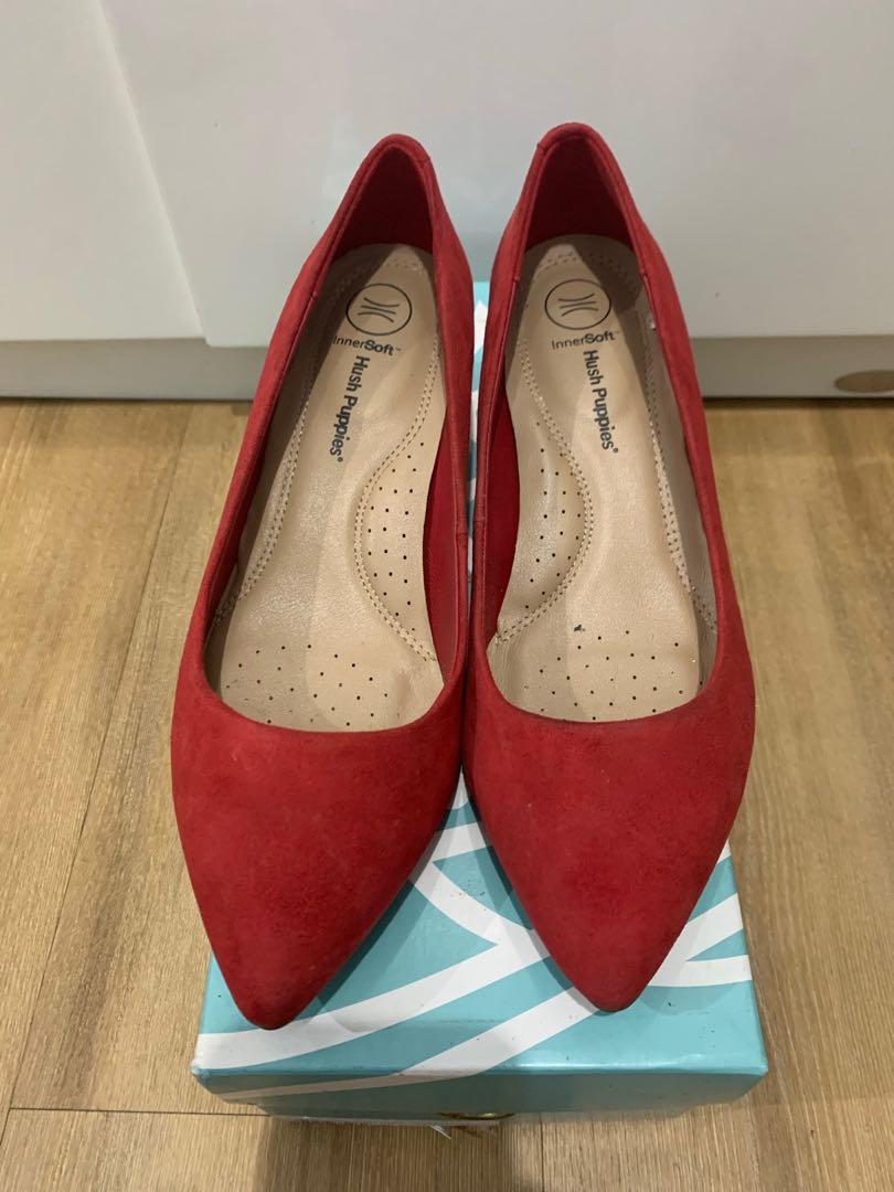 Hush Puppies Red Block Heels, Fesyen 