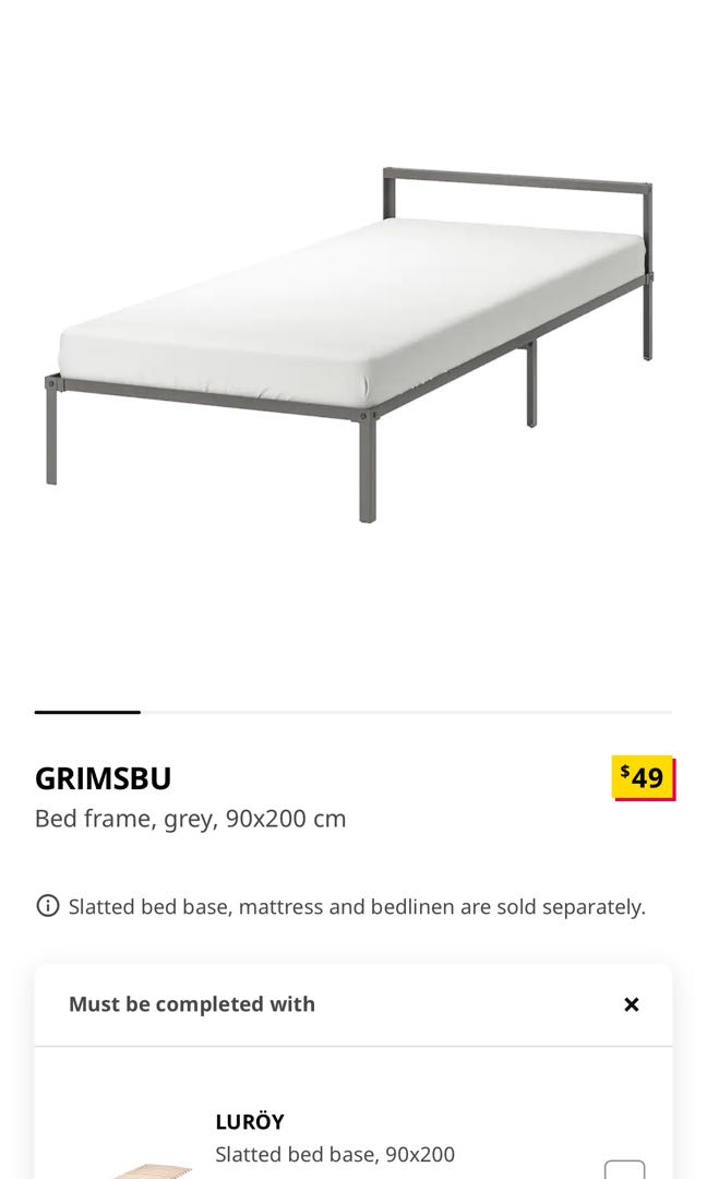 Ikea Grimsbu Single Bed Metal Frame with bed base, Furniture & Home Living, Furniture, Bed