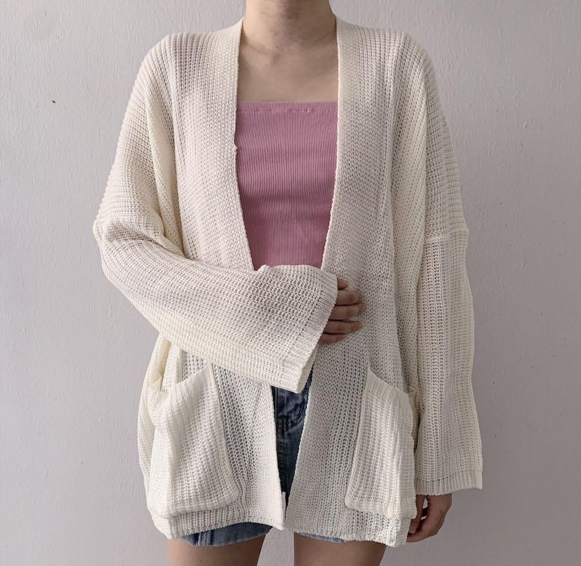 White chunky discount knit cardigan