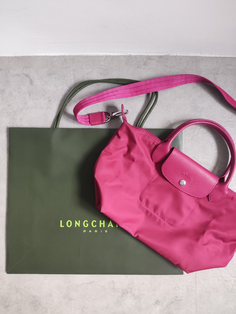 NEW Longchamp Le Pliage Neo Medium Nylon Tote - Raspberry/Silver