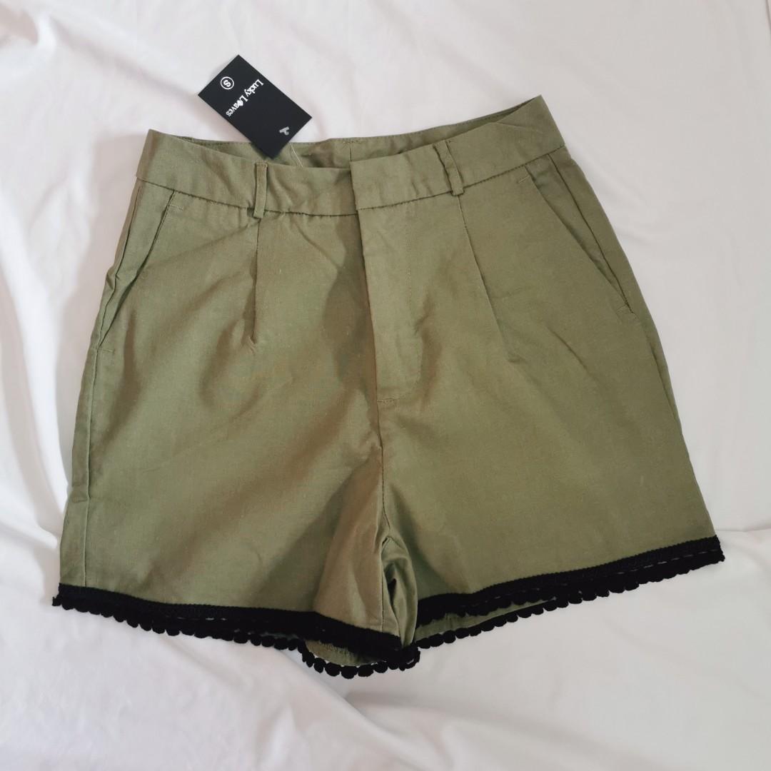 Women Army Green Casual Formal Shorts 