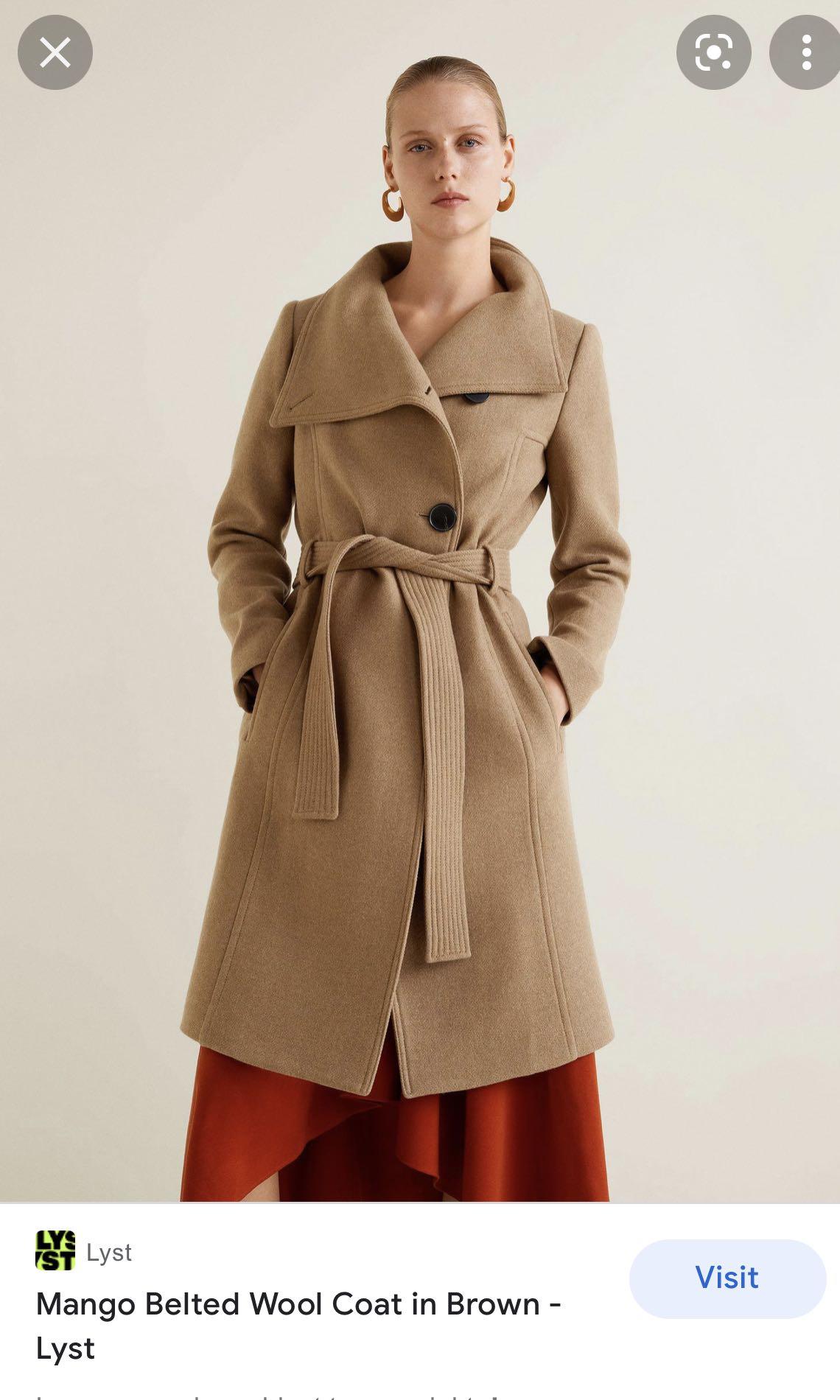 mango camel belted wool coat