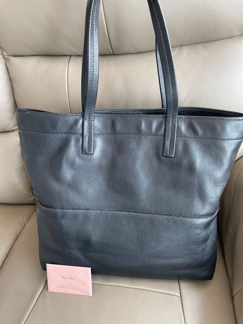 Miu Miu Black Vitello Soft Calf Leather Shopping Tote Bag