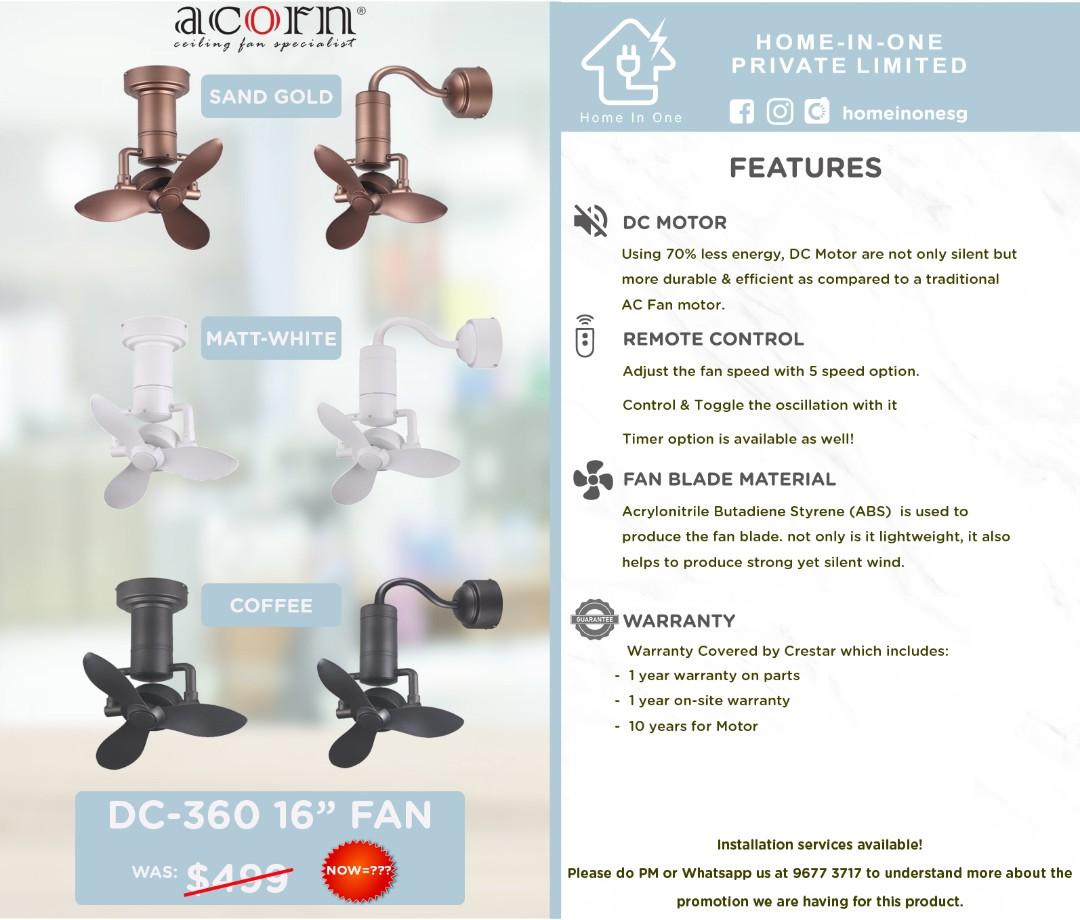 [OPTIONAL INSTALLATION AVAILABLE] ACORN DC MOTOR CORNER FAN + REMOTE CONTROL + FR OPTION