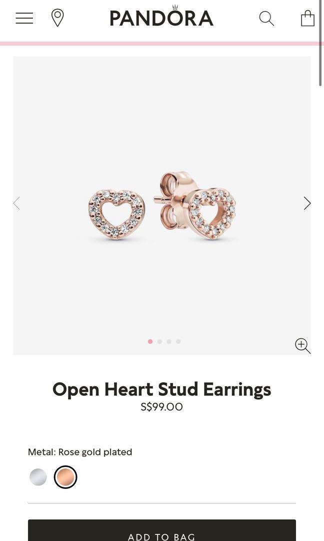 Pandora Open Heart Stud Earrings Rose Gold Plated