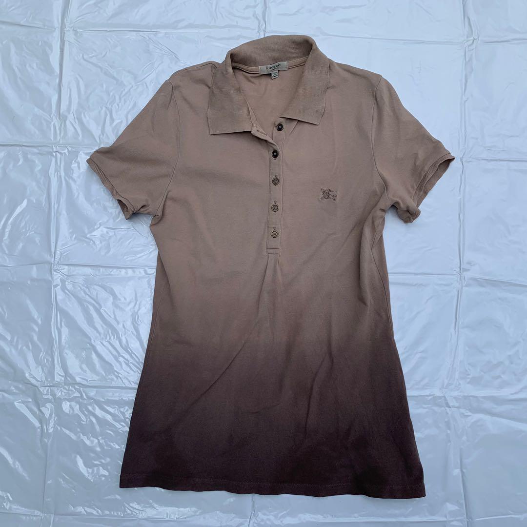 PO BURBERRY FADED STYLE CREAM TO DARK BROWN MEDIUM POLO SHIRT WOMENS CASUAL  WEAR, Women's Fashion, Tops, Shirts on Carousell