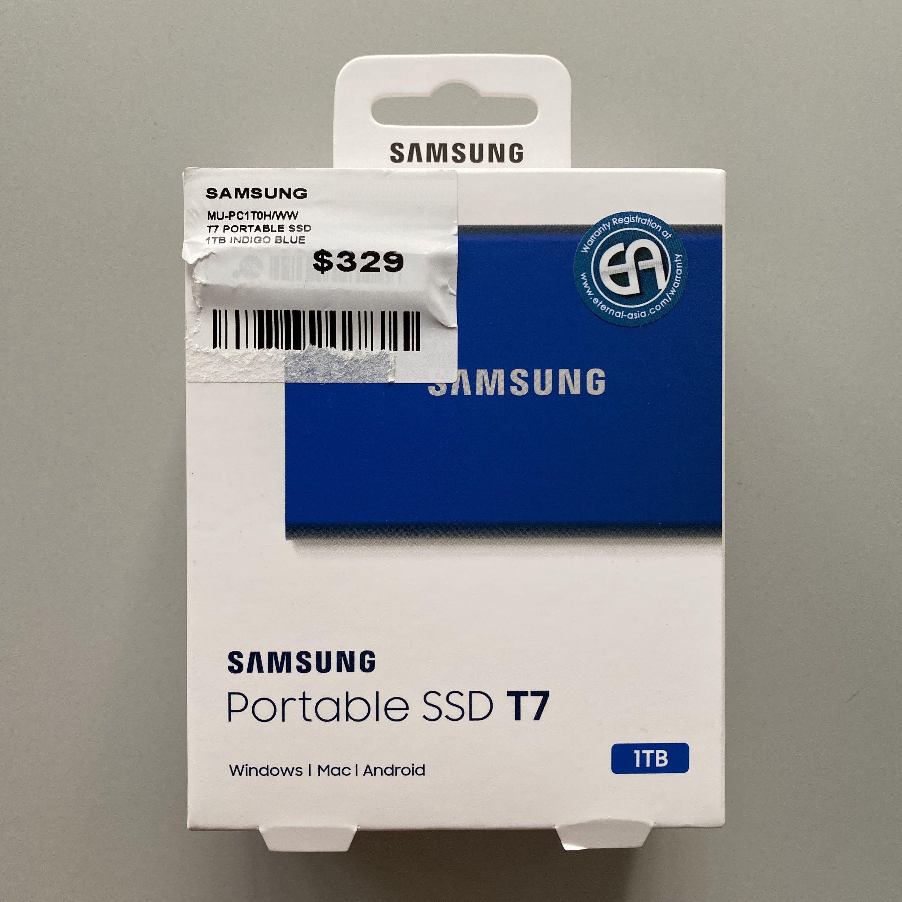  Samsung T7 Portable SSD - 1 TB - USB 3.2 Gen.2 Externe SSD  Indigo Blue (MU-PC1T0H/WW) : Electronics