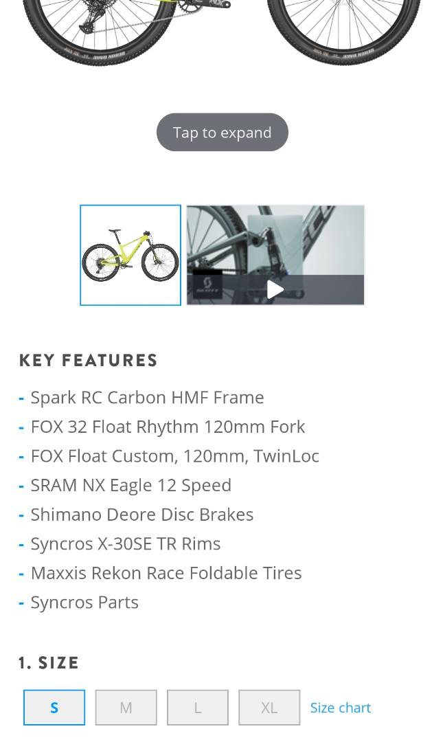 Scott spark frame deals size chart