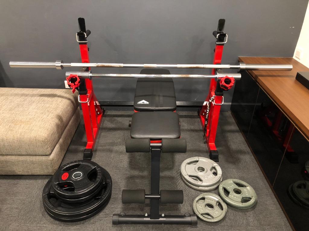Squat Bench Dip Rack Full Set with Weights (105kg), Sports Equipment