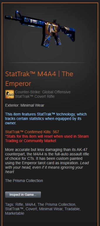StatTrak M4A4 The Emperor FN, Video Gaming, Video Games, Others on ...