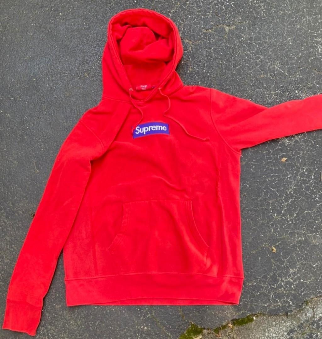 Red supreme hoodie purple box logo online