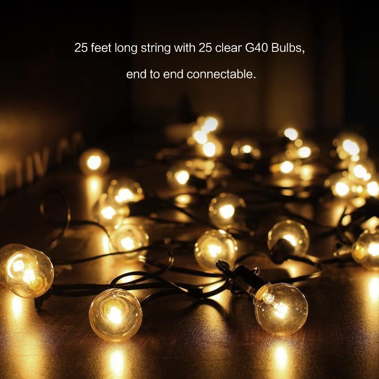 25 Bulbs + 3 Spare Bulbs + 3 Fuse Wedding Waterproof Indoor/Outdoor String Lights Perfect for Patio 25ft G40 String Festoon Lighting Cafe Outdoor String Lights Festoon Party Decoration Garden