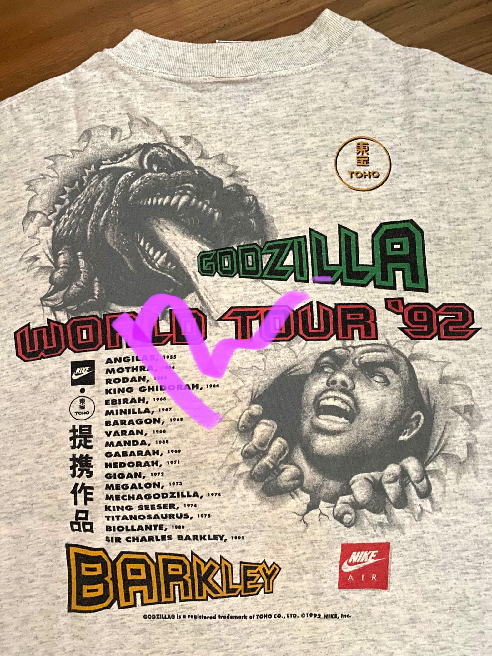 Vintage Nike T-Shirt Charles Barkley Vs Godzilla, Men's Fashion