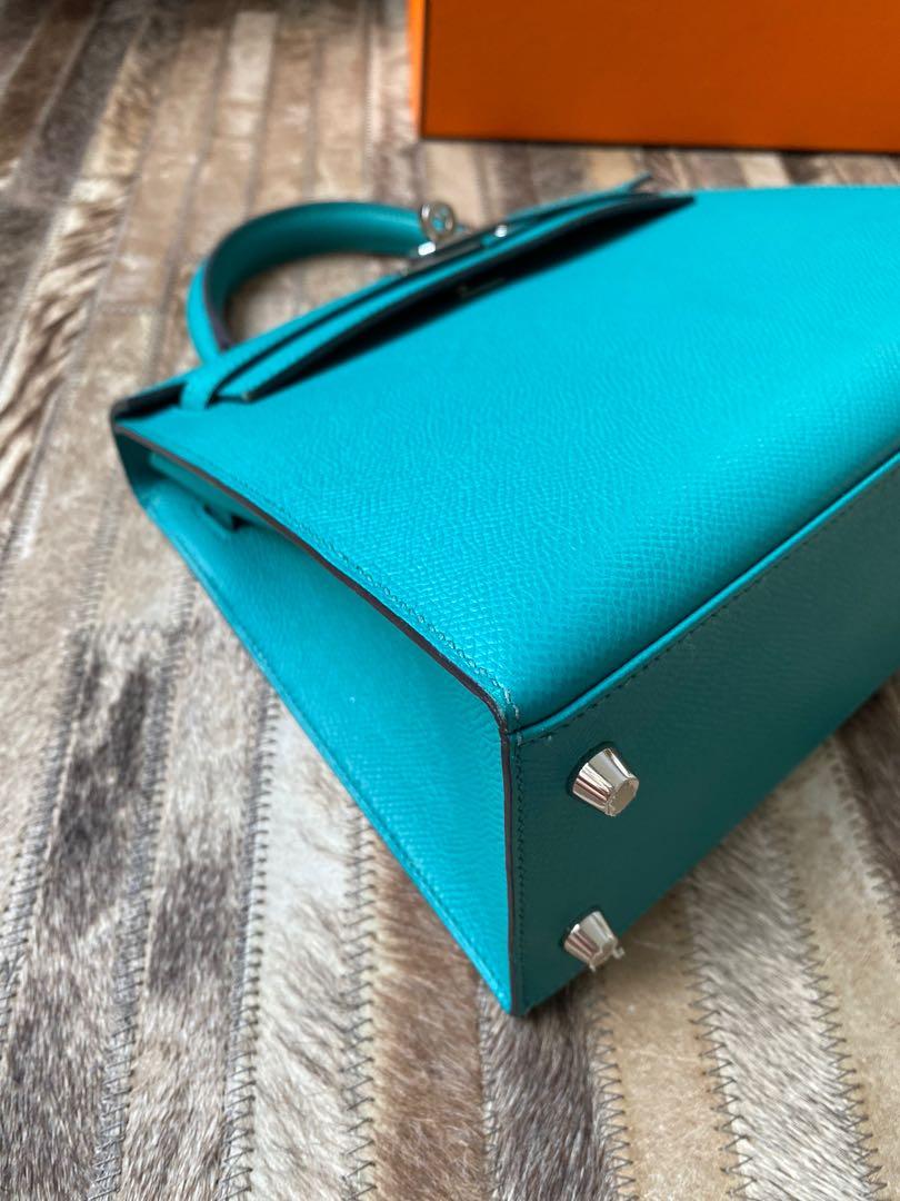Hermes Bleu Blue Paon GHW Epsom Sellier Kelly 25 Handbag Lagon