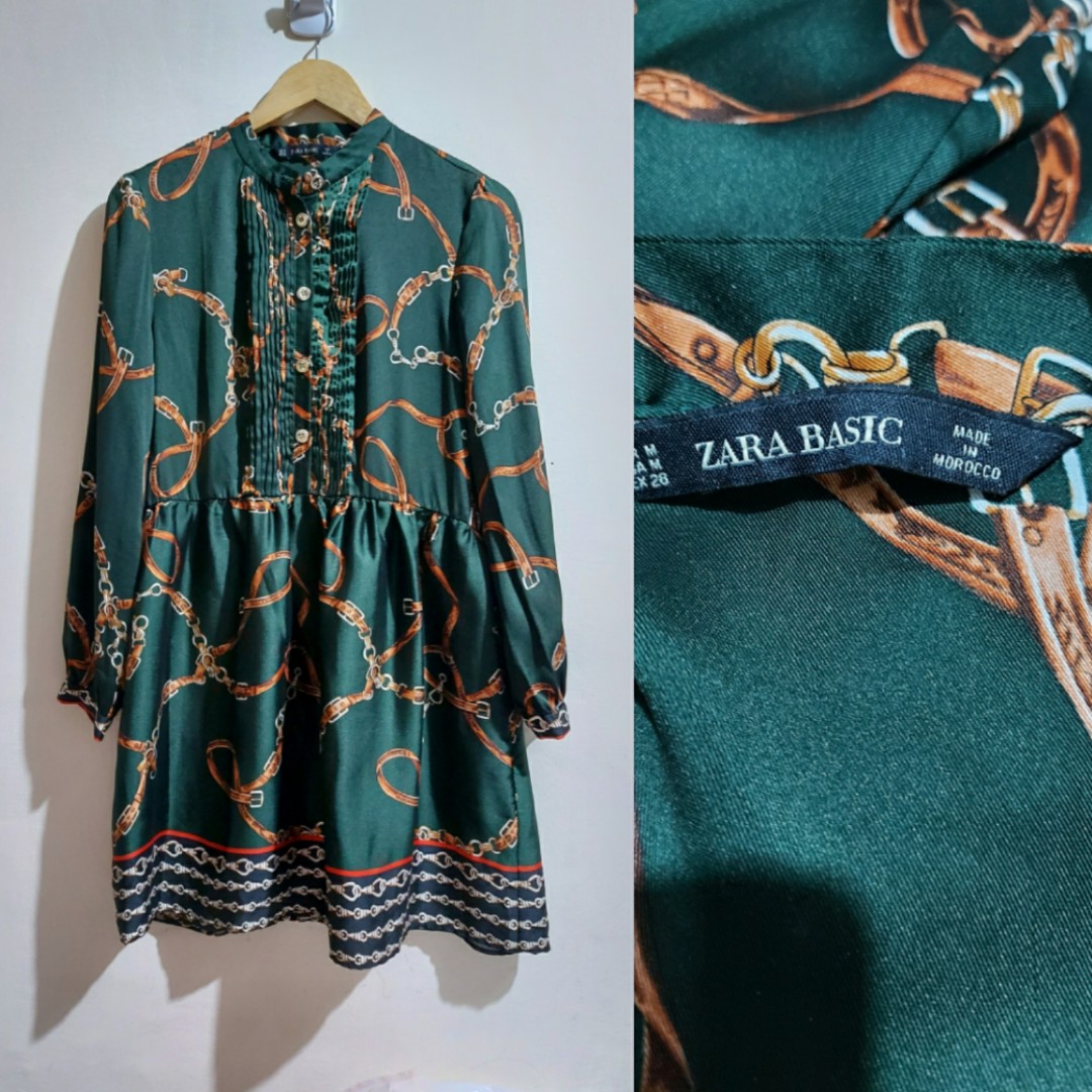 zara green chain dress