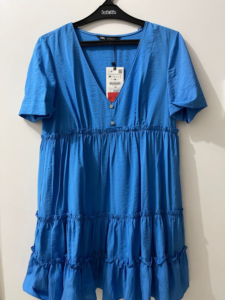 zara blue ruffle dress