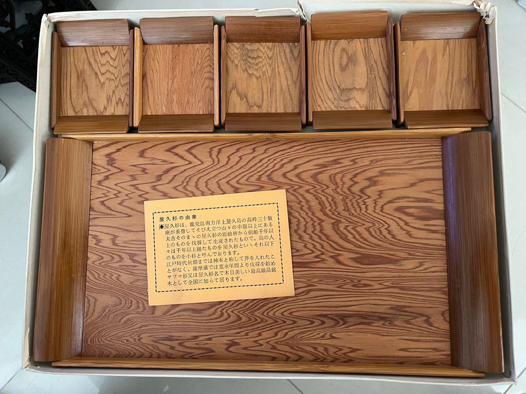 日本屋久杉茶盤茶托一套, 興趣及遊戲, 收藏品及紀念品, 古董收藏