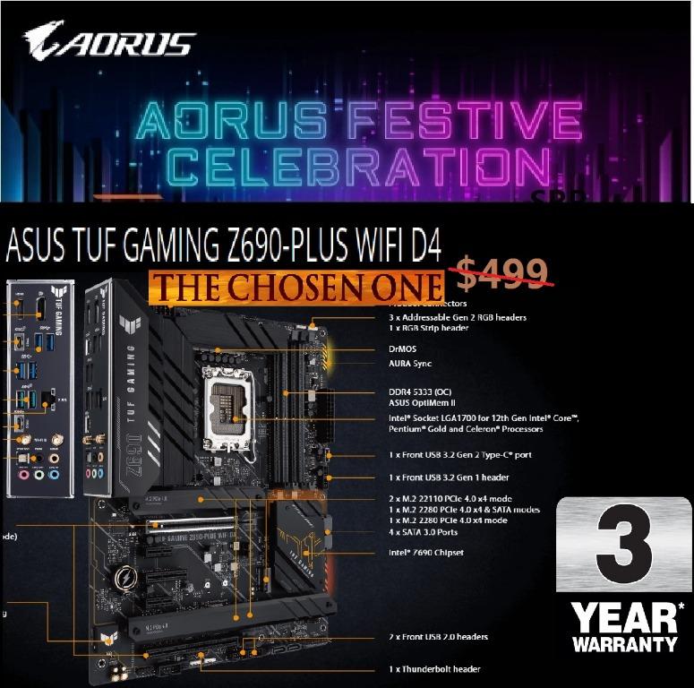 ASUS TUF GAMING Z690 PLUS WIFI D4 LGA1700 ATX(3Y), [ 12th gen 4th.Nov.2021  v i9-11900K i7-11700K i5-11600K model]