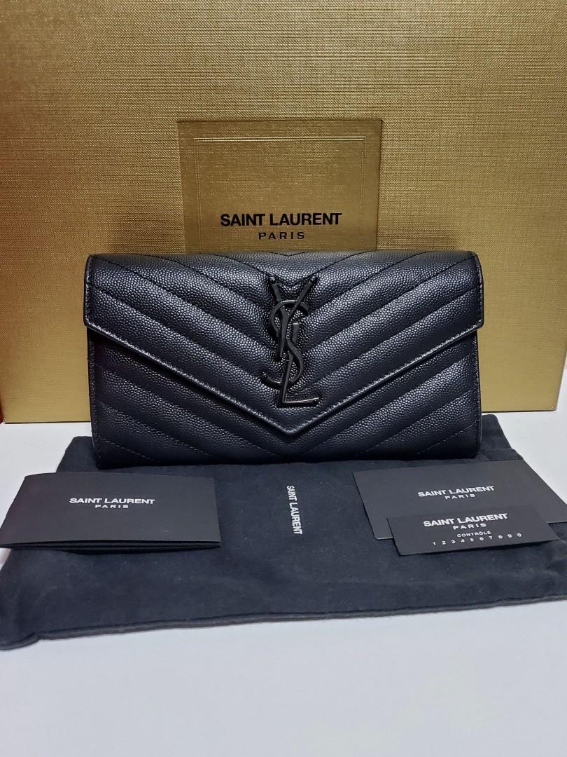 Saint Laurent Grain de Poudre Matelasse Chevron Monogram Credit Card Case New Red