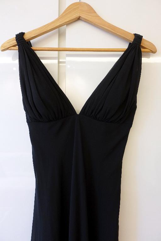 Black Flowy Low Cut V Neck Gown Dress