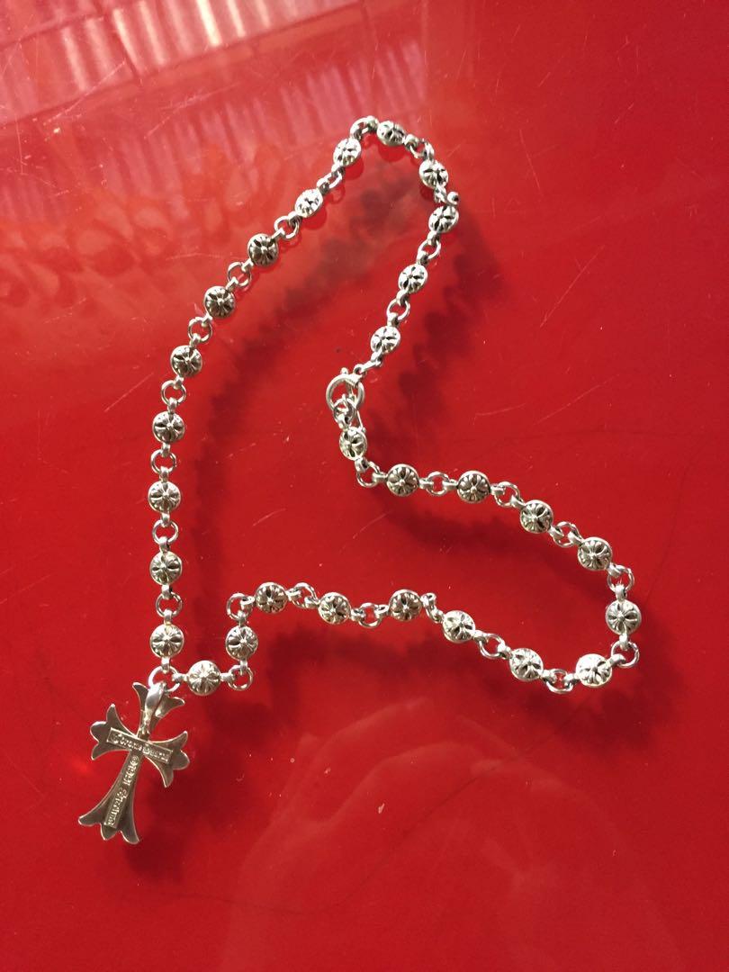 Rock Crystal, Rose Diamond, Skull, Garnet rosary necklace - Ruby Lane
