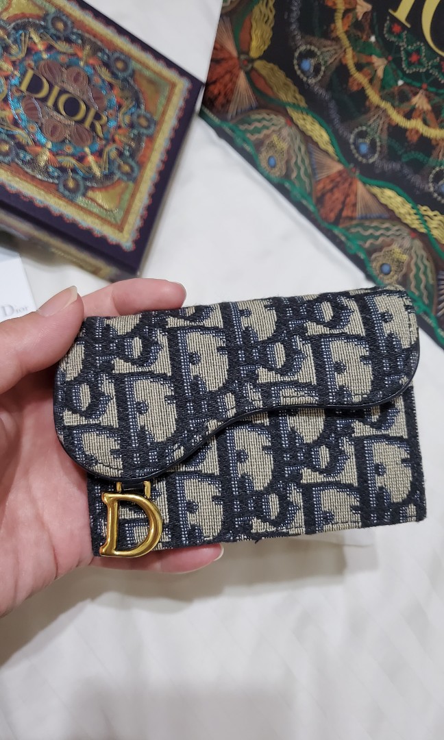 Authentic DIOR Saddle Flap Card Holder (Blue Dior Oblique Jacquard)