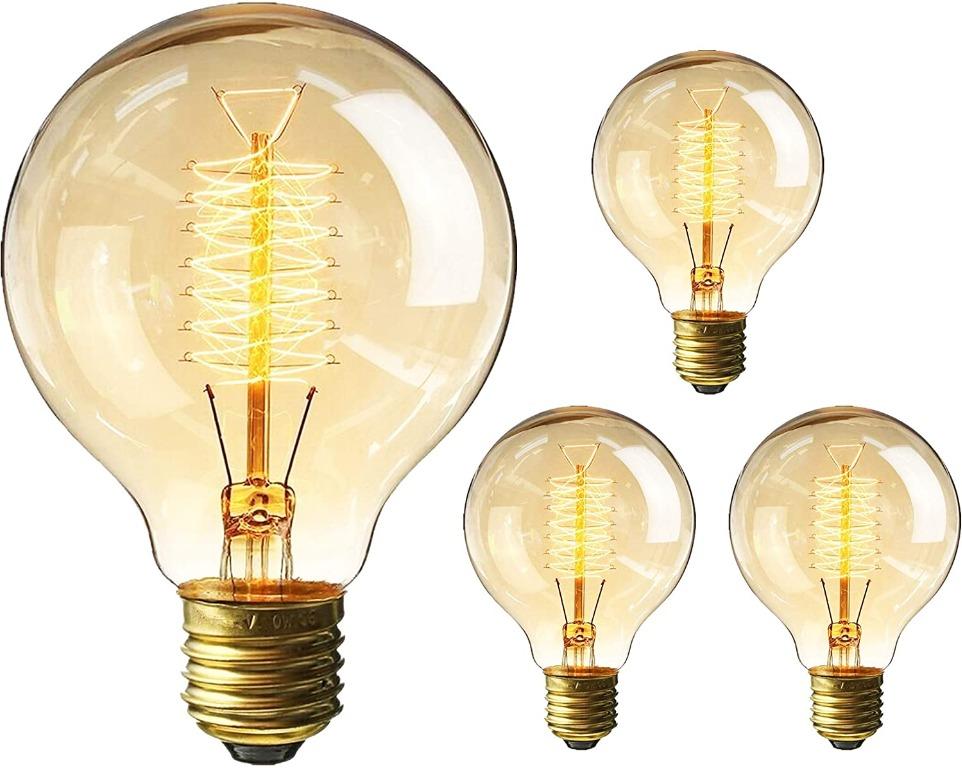 Ampoule Vintage E27,Woowtt Ampoule Edison,Dimmable Ampoule Filament Antique Rétro Ampoules Décorative Globe Lampe,40W G80 E27 220V 4 Pack 