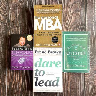 Finance|Business|Economics|Accounting|Leadership|Management|Entrepreneurship Books - The Personal MBA, Little Book of Valuation, Dare to Lead, Rich Dad Increase Financial IQ, Josh Kaufman, Aswath Damodaran, Brene Brown, Robert T. Kiyosaki