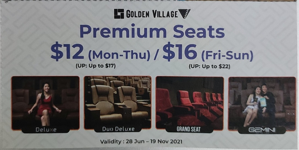 GV Golden Village Premium Seats Voucher Deluxe Plus / Duo Deluxe