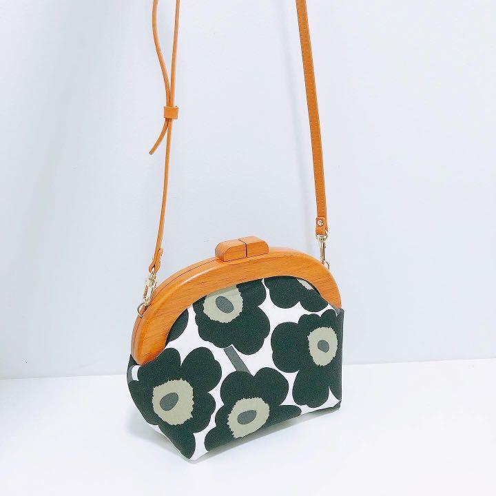 Handmade Marimekko Wooden Clasp Pouch, Women