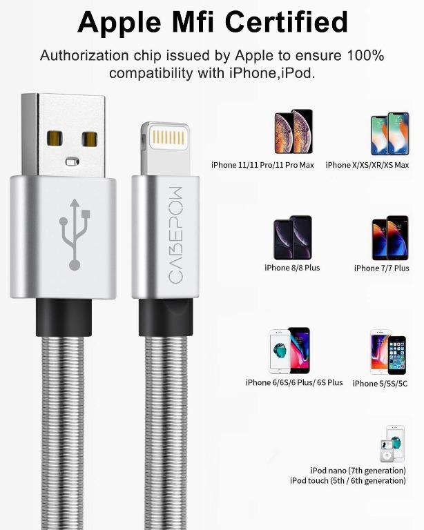 Grey, 10FT iPhone Charger 10 ft MFi Certified Long Lightning Cable Cord 90 Degree 10 Foot Braided Fast Charging Cords for Apple iPhone 13/12/12 Pro/11/11 Pro/Max/XR/XS//X/8/7/6/iPad 